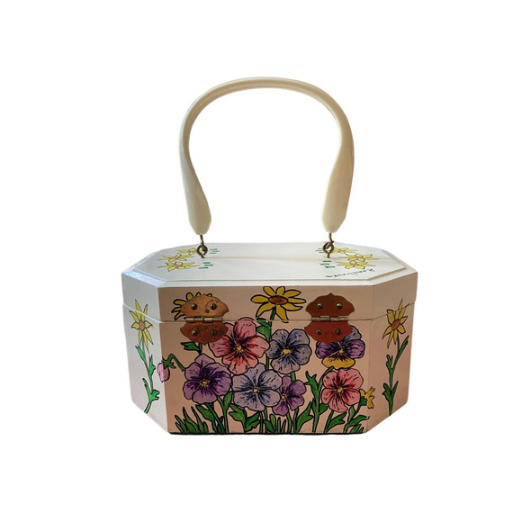 Vintage 1960s 70s Hand Painted Decoupage Box Purse Signed Annie Laurie - Picture 2 of 7